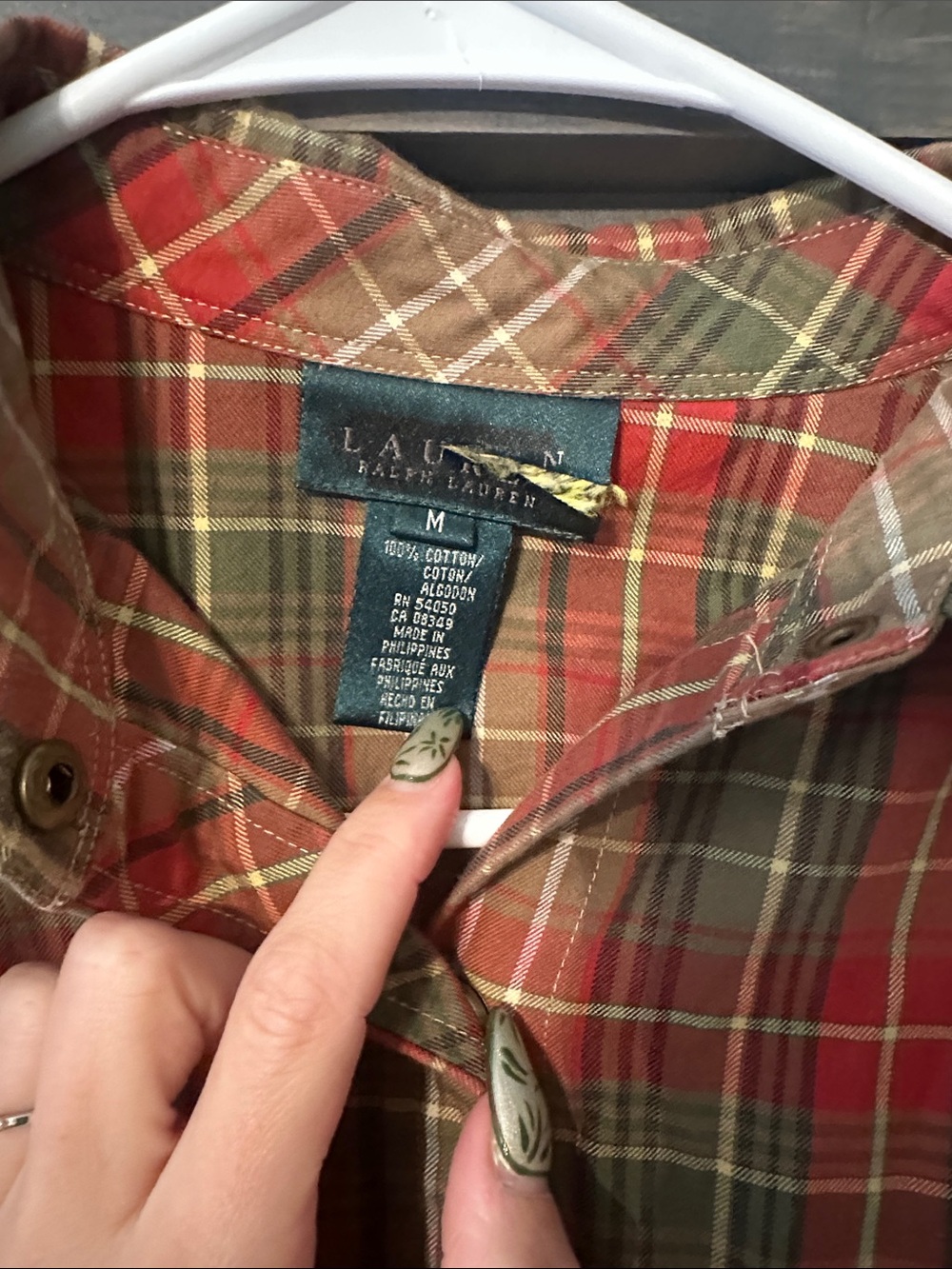 Lauren Ralph Lauren Red and Green Plaid Button-Down Shirt - Picture 3 of 8